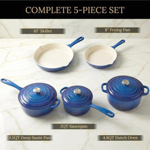 5-teiliges blaues Emaille-Gusseisen Kochgeschirr Set
