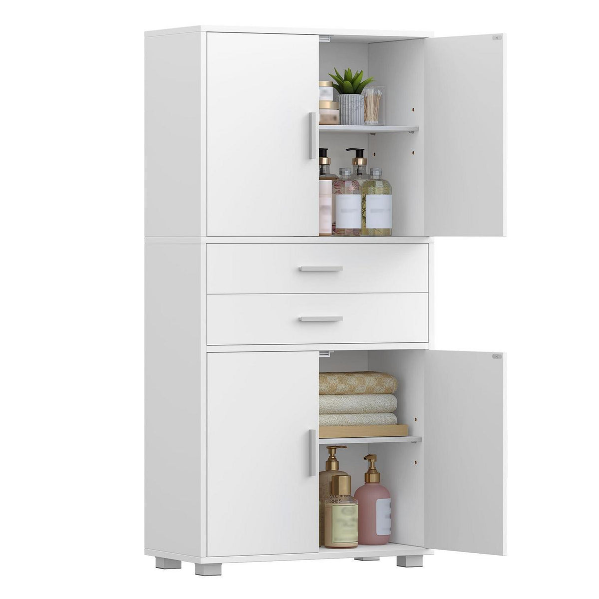 Hoher Badezimmerschrank Weiß mit Verstellablage & Schubladen
