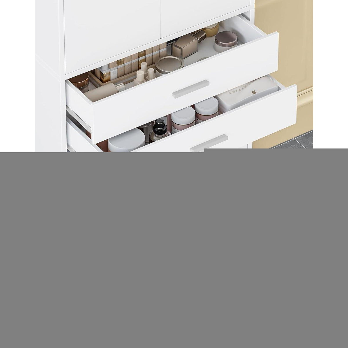 Hoher Badezimmerschrank Weiß mit Verstellablage & Schubladen