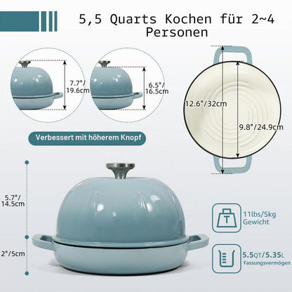 Gusseisen Brottopf 5,35L Meersalzblau mit Brotschlinge