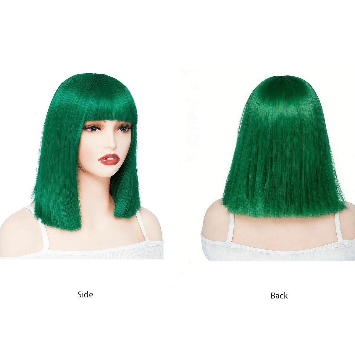 Dunkelgrüne Bob Perücke mit Pony – 13 Zoll Synthetik