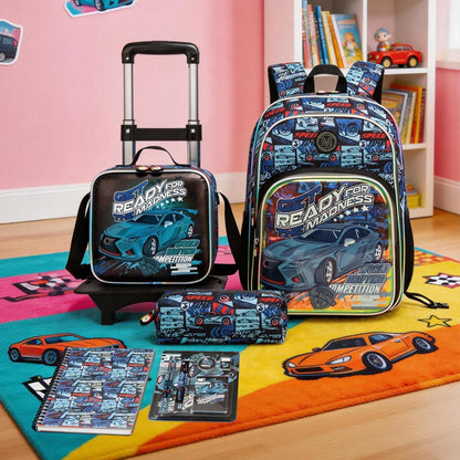 Schulrucksack Trolley Jungen 5-tlg. Set Rennauto – Schulranzen mit Zubehör