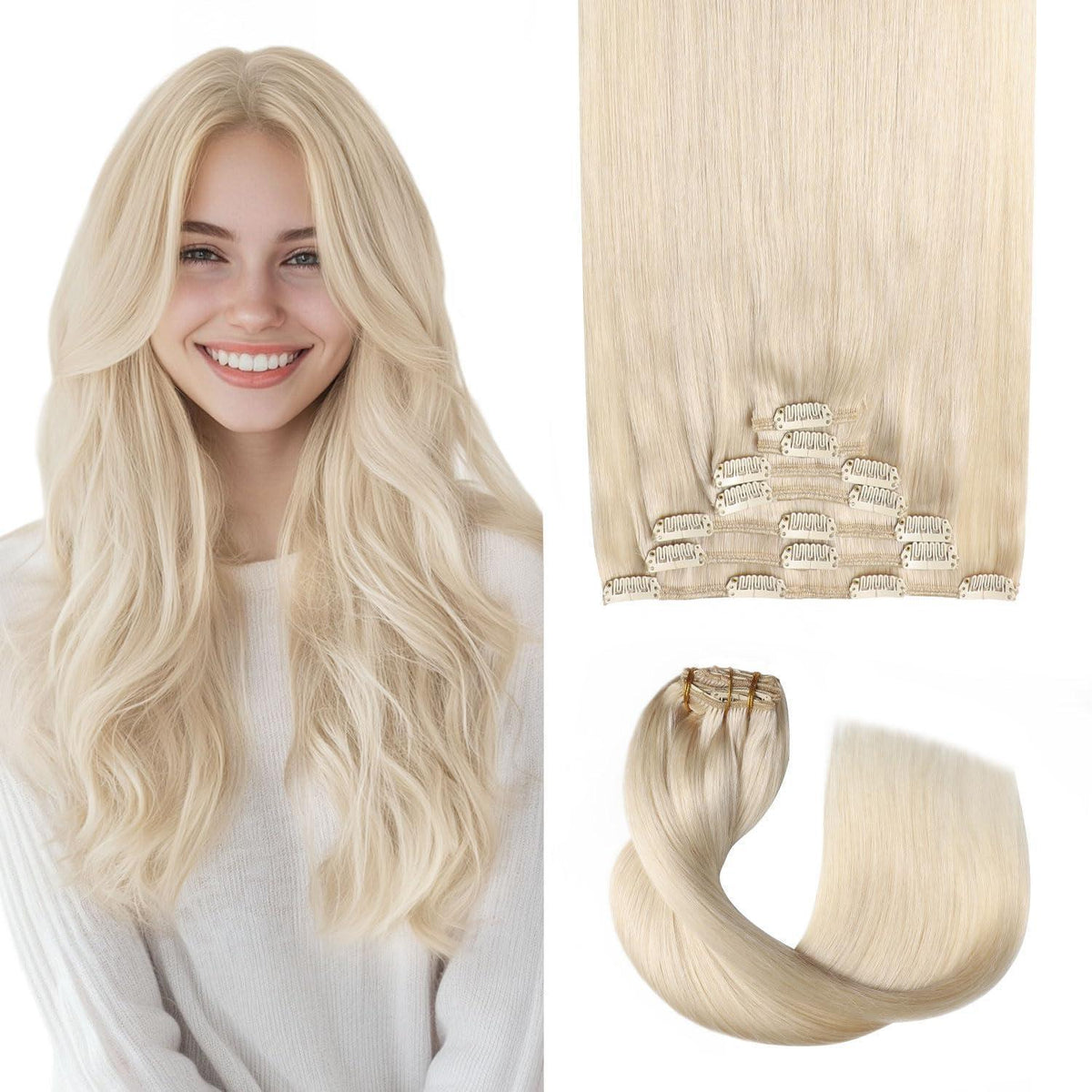 Echthaar Clip-Ins Platinblond (55cm, 120g)