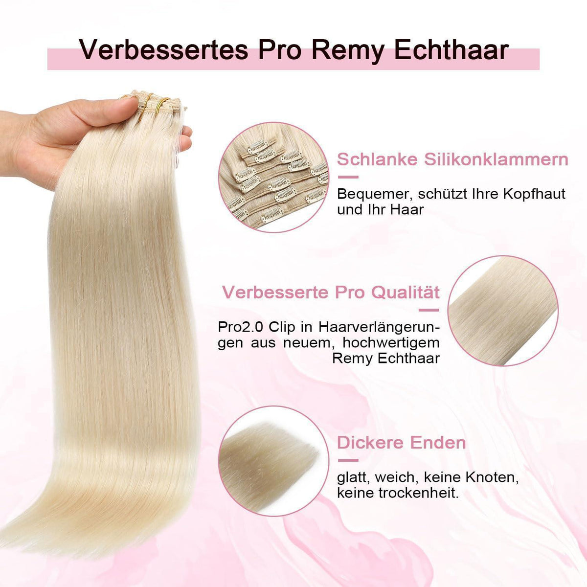 Echthaar Clip-Ins Platinblond (55cm, 120g)