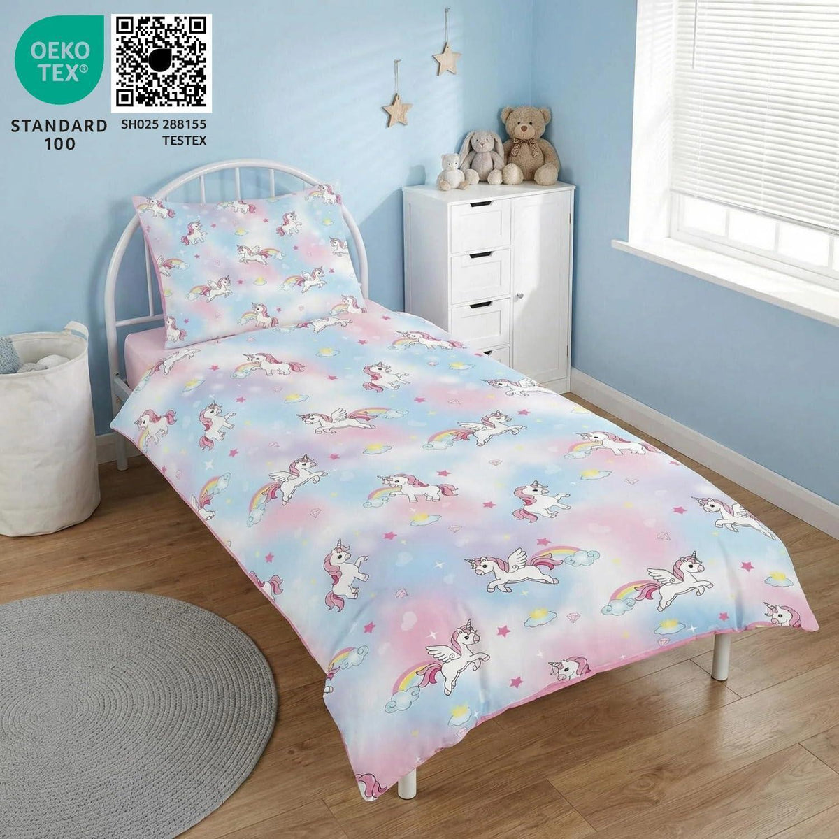 Einhorn Bettwäsche Set 135x200 – Rosa-Blau Mikrofaser
