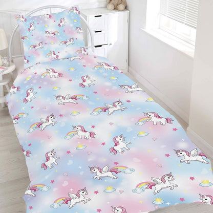 Einhorn Bettwäsche Set 135x200 – Rosa-Blau Mikrofaser