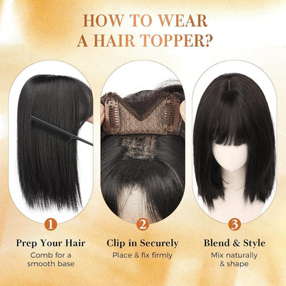 Haar Topper mit Pony – Natürliches Schwarz, Dünnes Haar