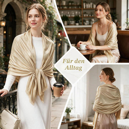 Glitzer Pashmina Stola Wendeschal für Abendkleider Gold