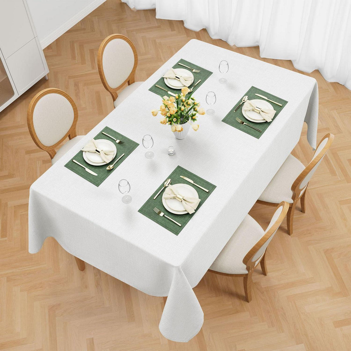 Tischdecke Rechteckig Leinenoptik Weiß 140x200 cm