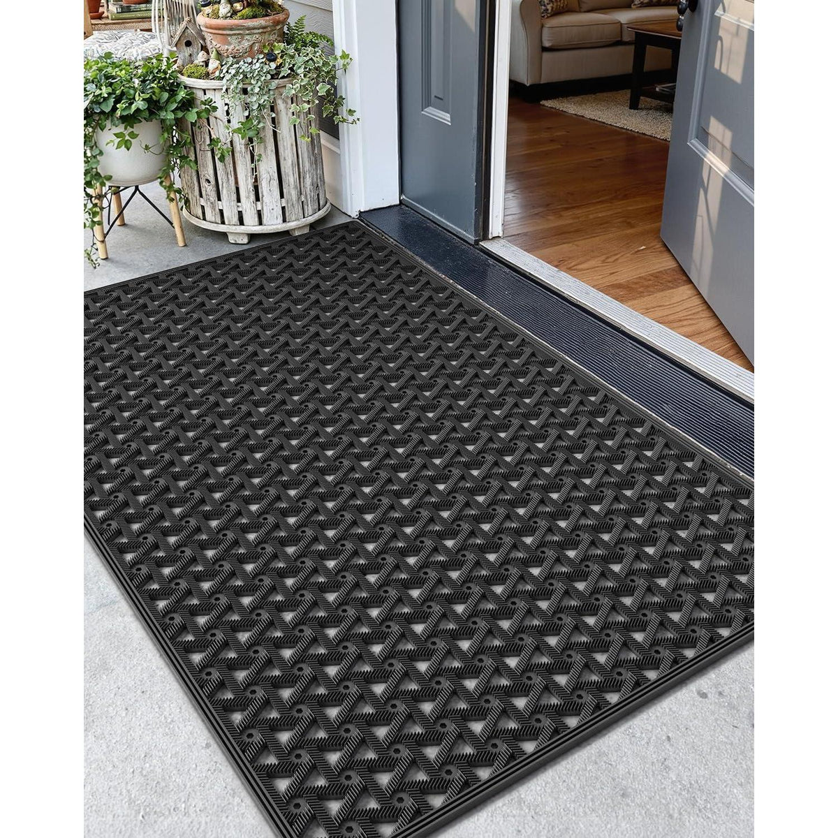 Fußmatte Schwarz 81x122 cm – Robust & Drainage für Draußen