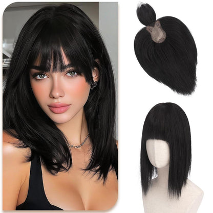 Haar Topper mit Pony – Natürliches Schwarz, 30cm