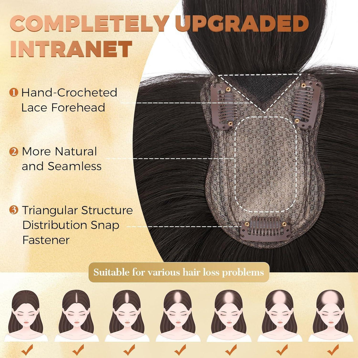 Haar Topper mit Pony – Natürliches Schwarz, 30cm