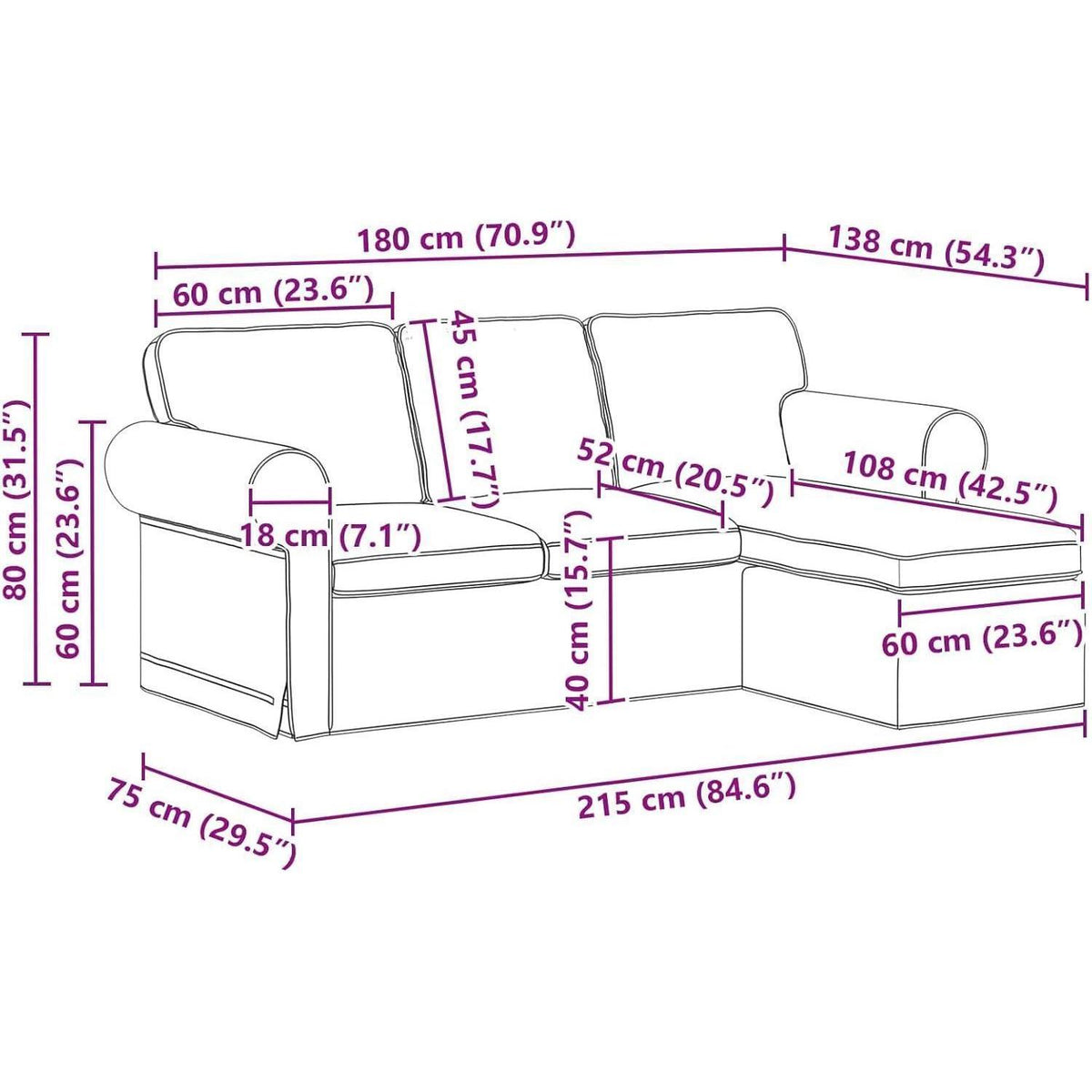 Ecksofa L-Form Creme 180 cm – Modernes Wohnzimmer Sofa