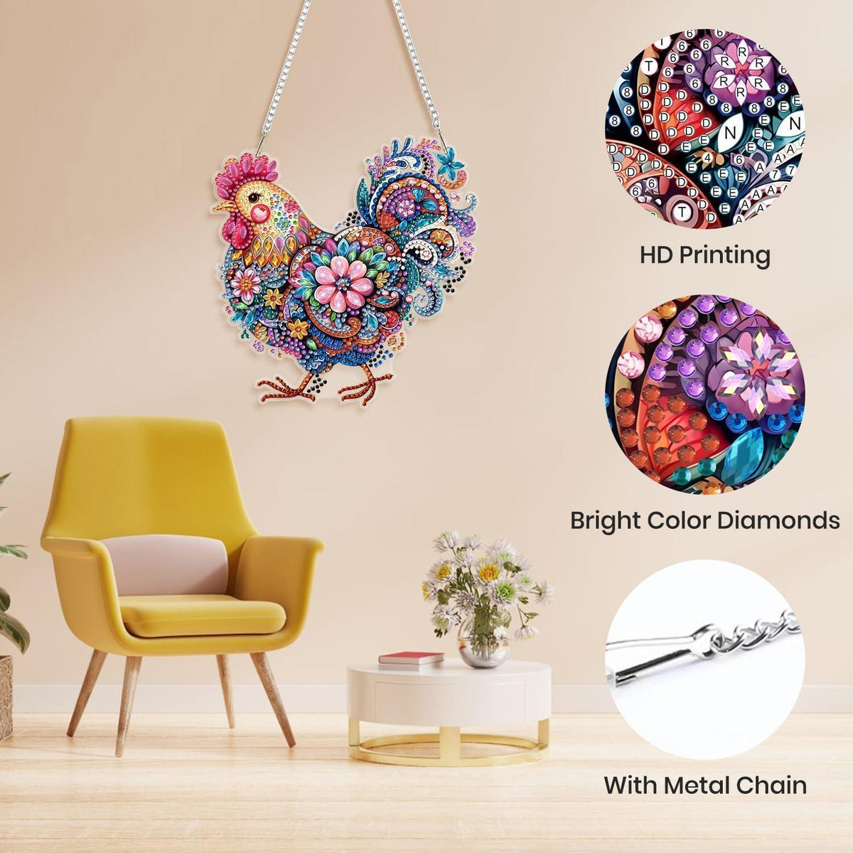 Diamant Painting Anhänger Hahn – DIY Fensterbild mit Kette