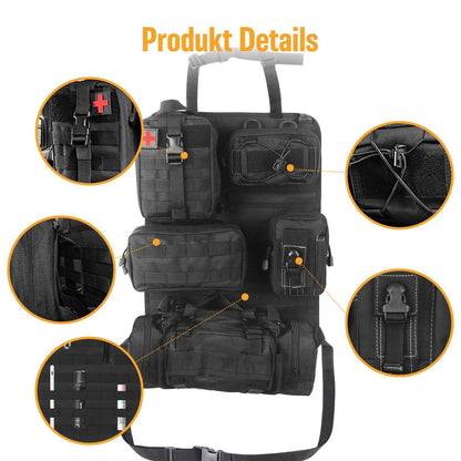 Taktischer Autositz Organizer mit Molle & 5 Fächern Schwarz