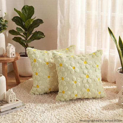 Beige Gänseblümchen Kissenbezüge 2er Set 40x40 cm Plüsch