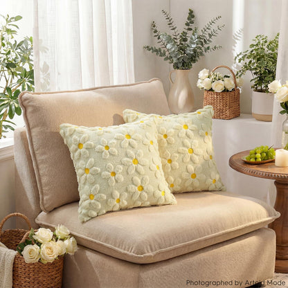 Beige Gänseblümchen Kissenbezüge 2er Set 40x40 cm Plüsch