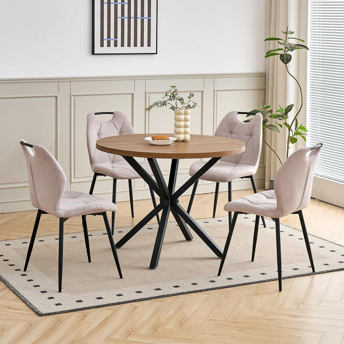 Gepolsterte Esszimmerstühle im skandinavischen Stil – Beige 2er-Set