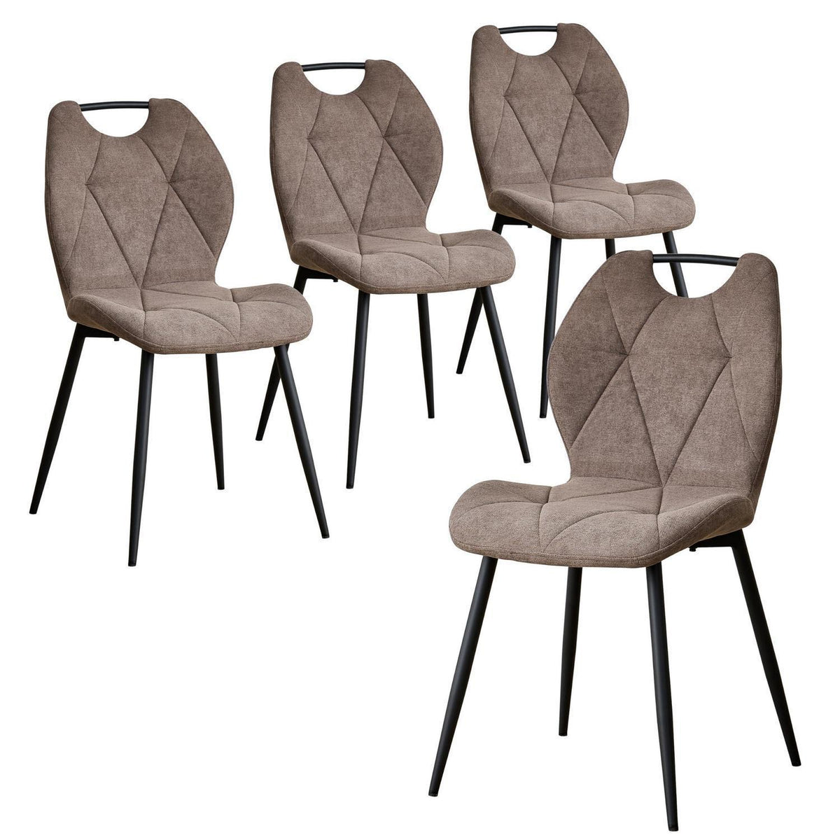 Gepolsterte Esszimmerstühle im skandinavischen Stil, 4er-Set Braun