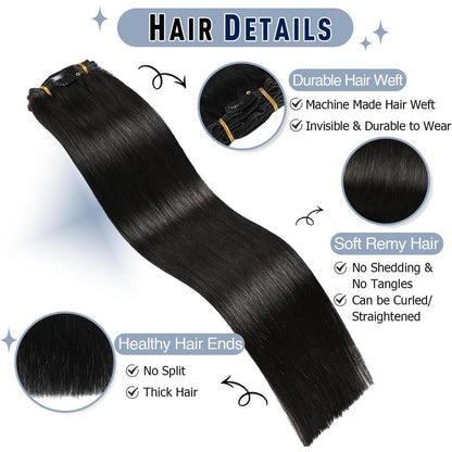 Echthaar Clip-In Extension Schwarz 50cm – 80g