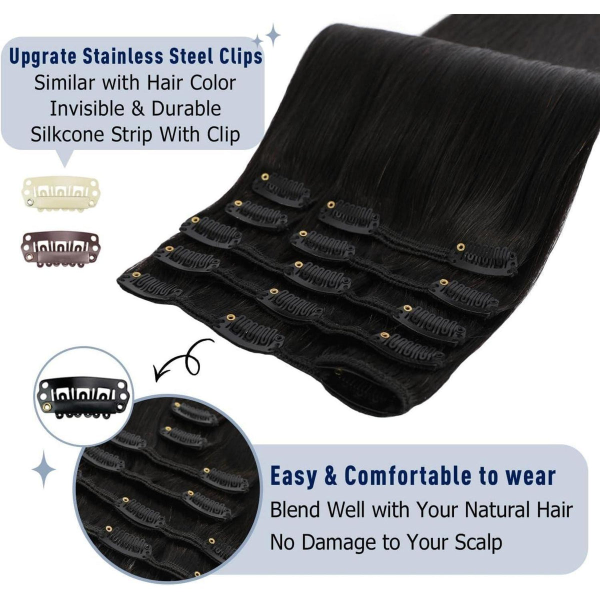 Echthaar Clip-In Extension Schwarz 50cm – 80g