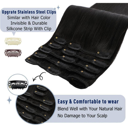 Echthaar Clip-In Extension Schwarz 50cm – 80g