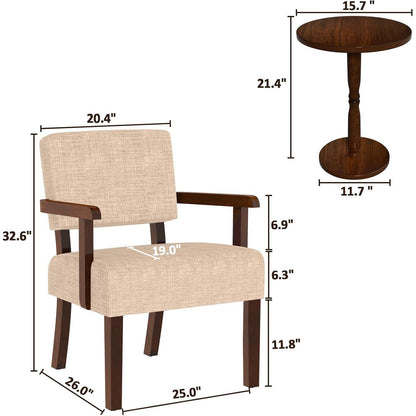 Loungesessel Set 2 Sessel & 1 Tisch – Beige Leinen, Komfort & Stil
