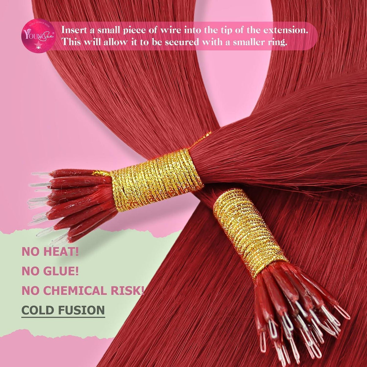 Rote Echthaar Nanoring Extensions 60cm – Remy Haarverlängerung