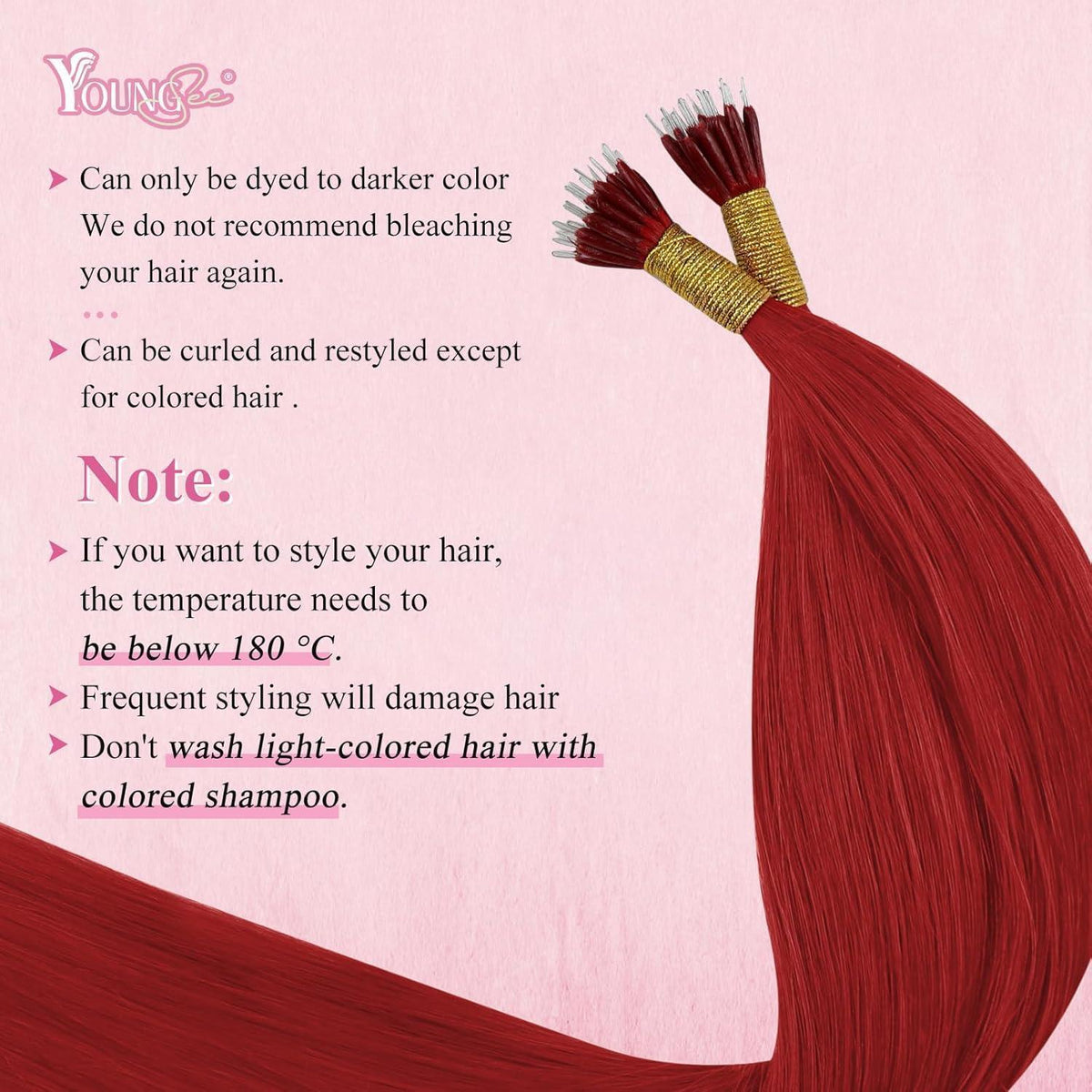 Rote Echthaar Nanoring Extensions 60cm – Remy Haarverlängerung