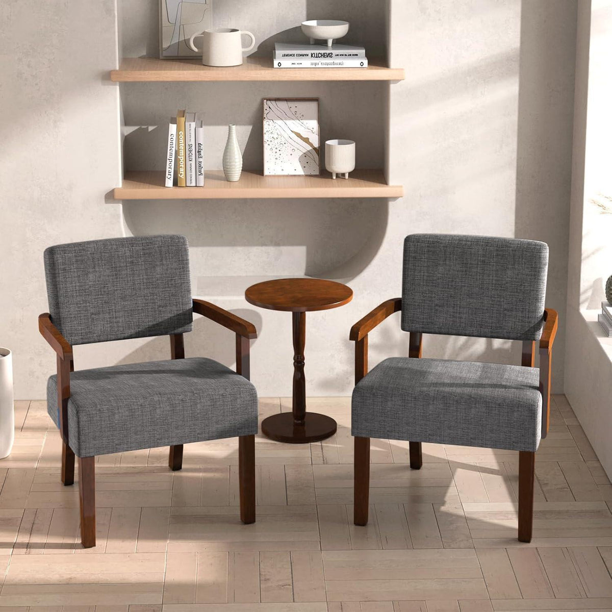 Loungesessel Set Grau: 2 Sessel & 1 Tisch für Wohnzimmer & Co.