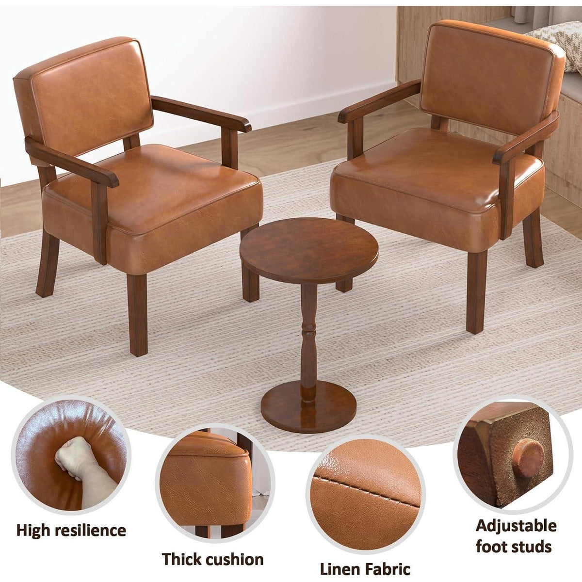 Lounge-Sessel Set (2 Sessel + 1 Tisch) Braun, Lederoptik