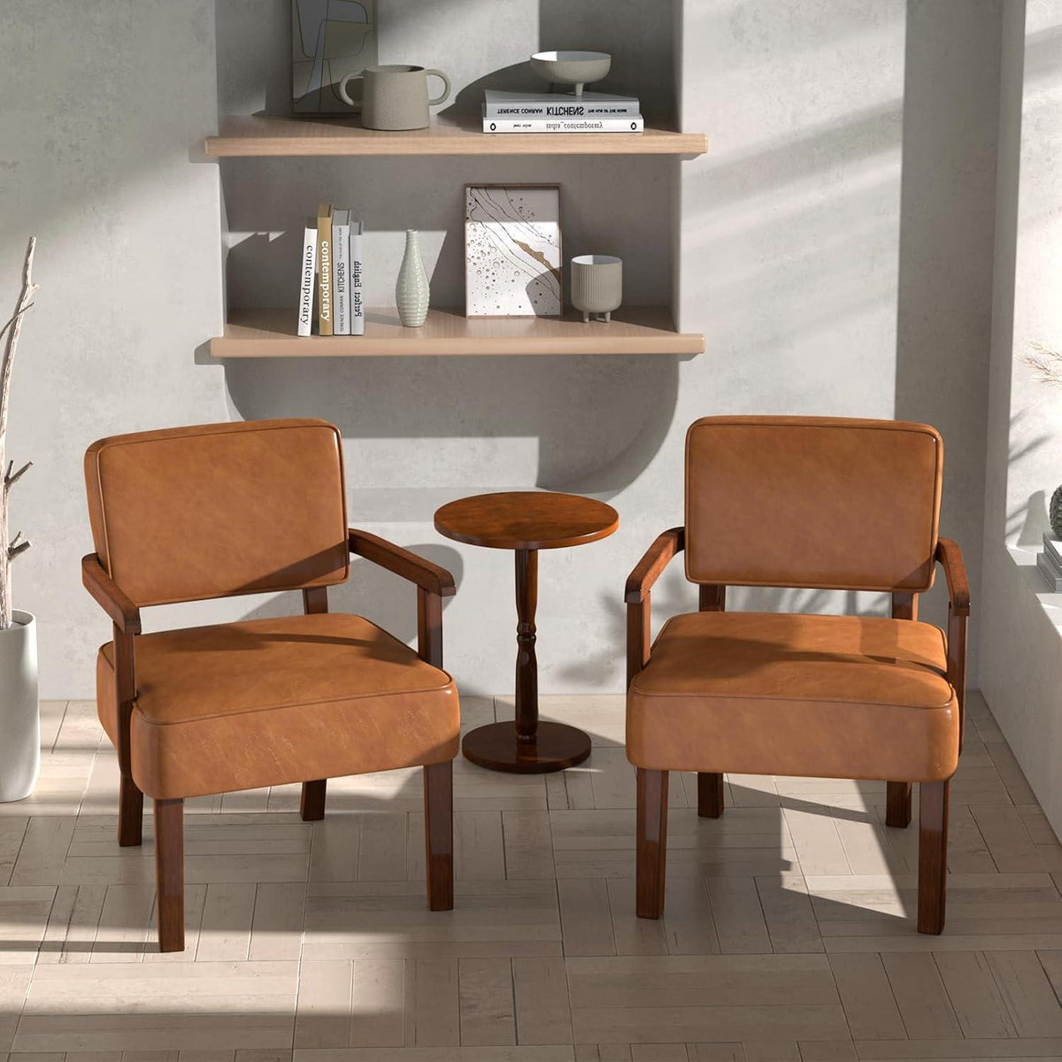 Lounge-Sessel Set (2 Sessel + 1 Tisch) Braun, Lederoptik