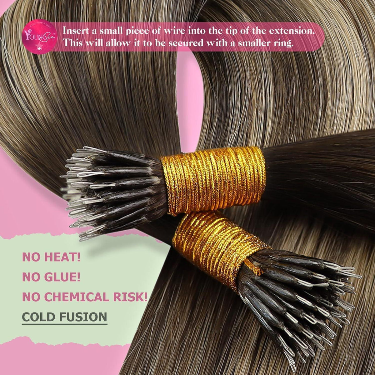 Nano Ring Extensions Braun Ombre Blond Echthaar 45cm