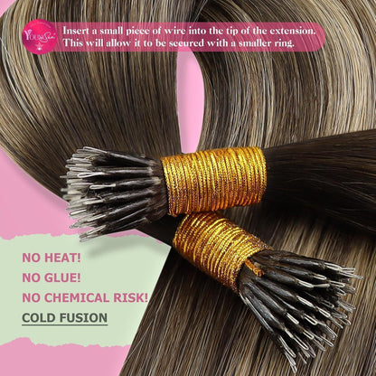 Nano Ring Extensions Braun Ombre Blond Echthaar 45cm