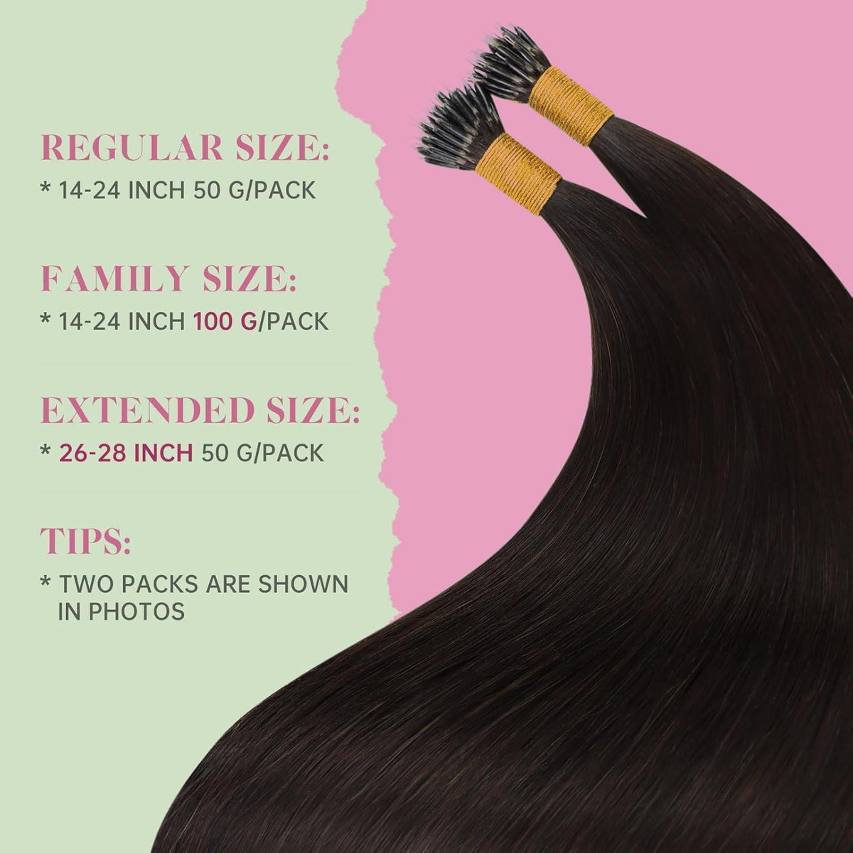 Dunkelbraune Nano Ring Extensions Echthaar 65cm