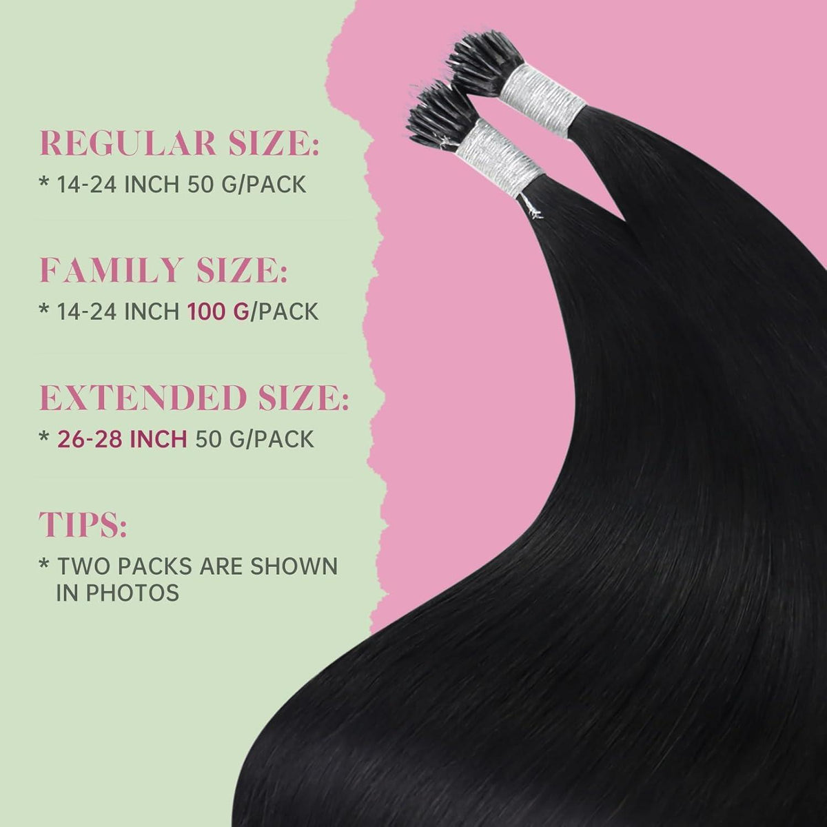 Echthaar Nano Ring Extensions Schwarz - 65cm Volumen & Länge