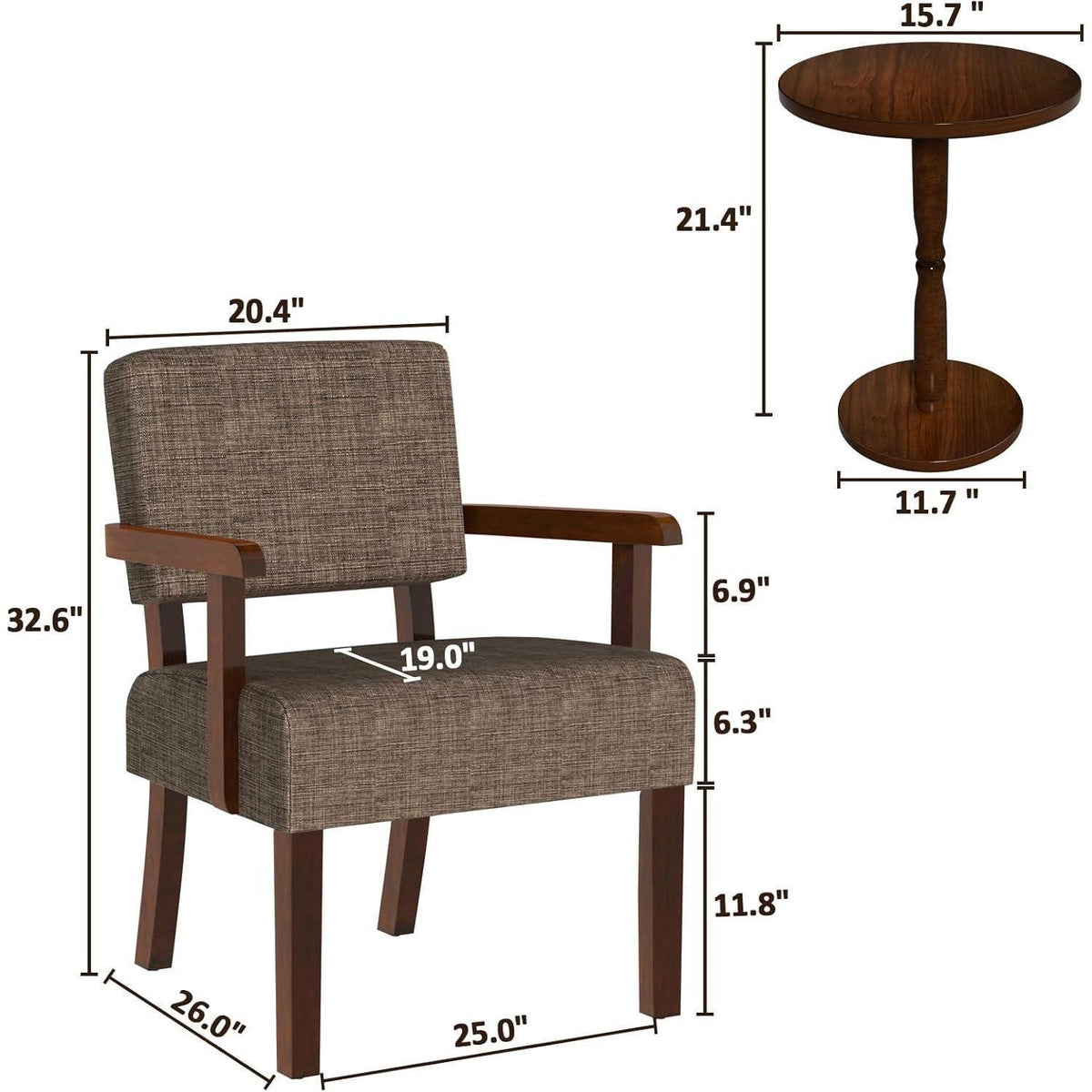 Loungesessel Set 2 Sessel & 1 Tisch, Braun, Bequemes Leinen Design