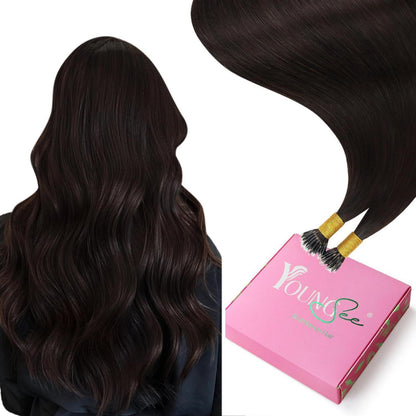 Echthaar Nano Ring Extensions Braun 70cm