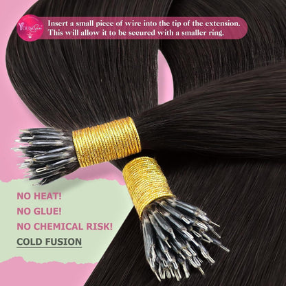 Echthaar Nano Ring Extensions Braun 70cm