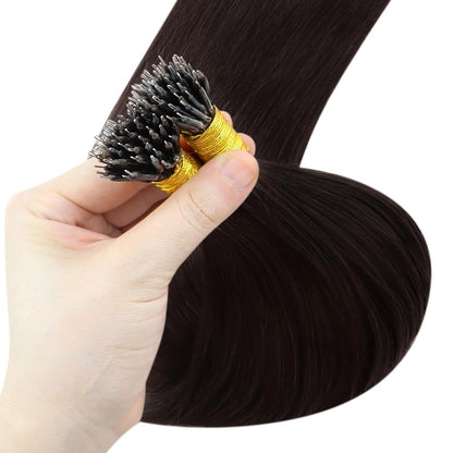 Echthaar Nano Ring Extensions Braun 70cm