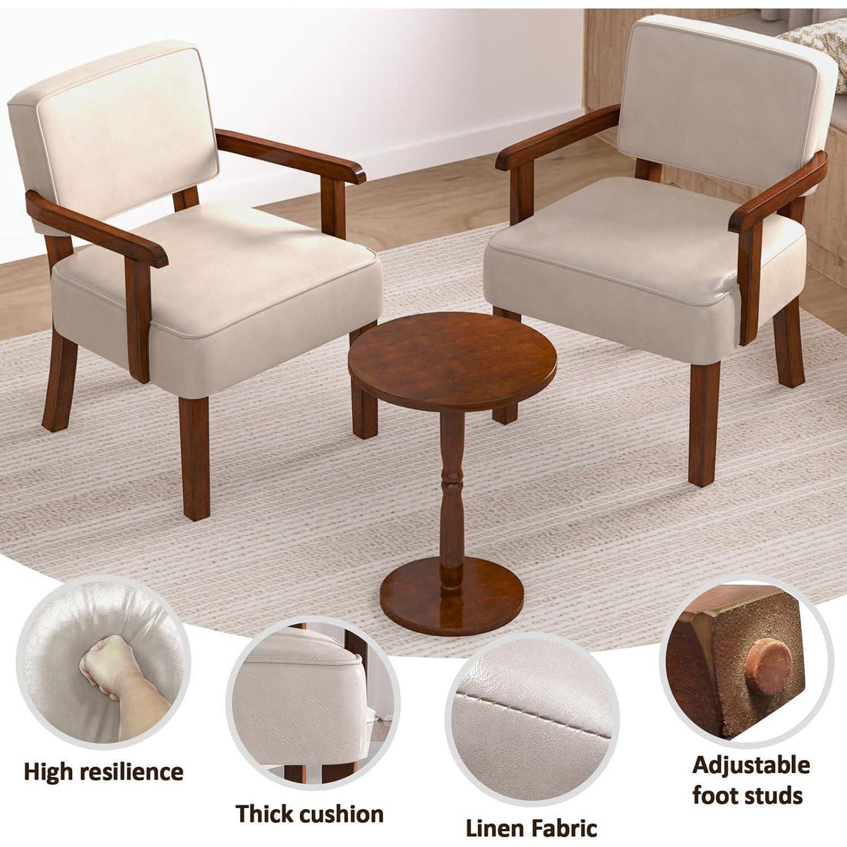 Retro Loungesessel Beige mit Fußhocker & weichem Sitz in Lederoptik