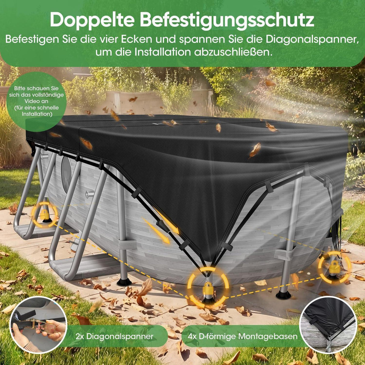 Poolabdeckung Rechteckig 549x274 cm mit 4-Ecken-Verriegelung