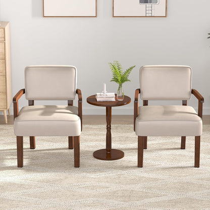 Lounge-Sessel Set (2 Sessel + 1 Tisch) – Beige Relaxstuhl in Lederoptik