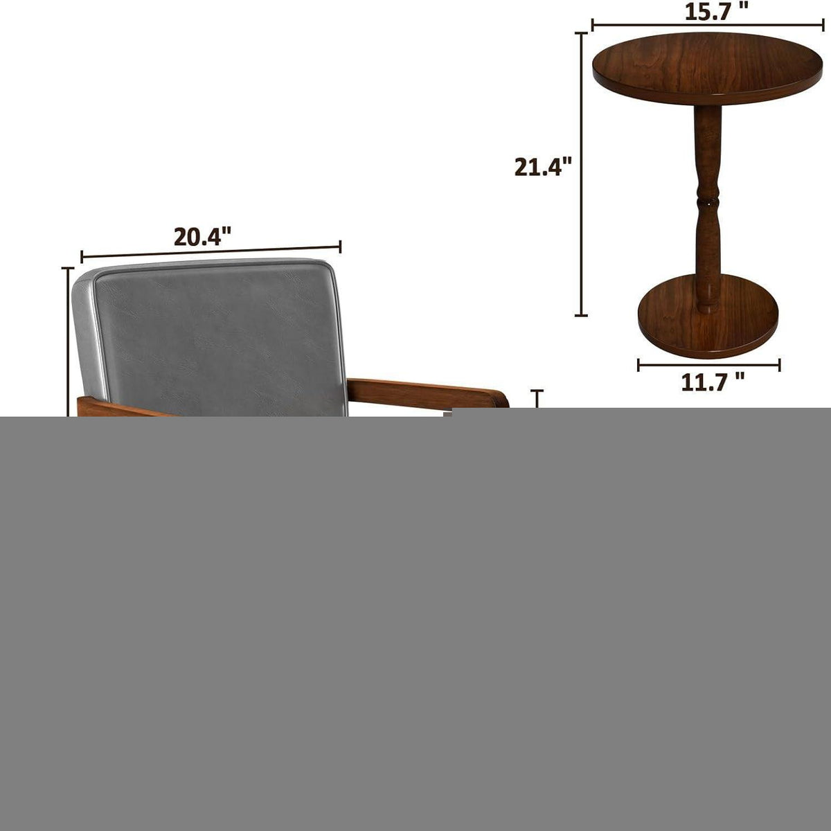 Lounge-Sessel Set (2 Sessel + 1 Tisch) Grau, Lederoptik