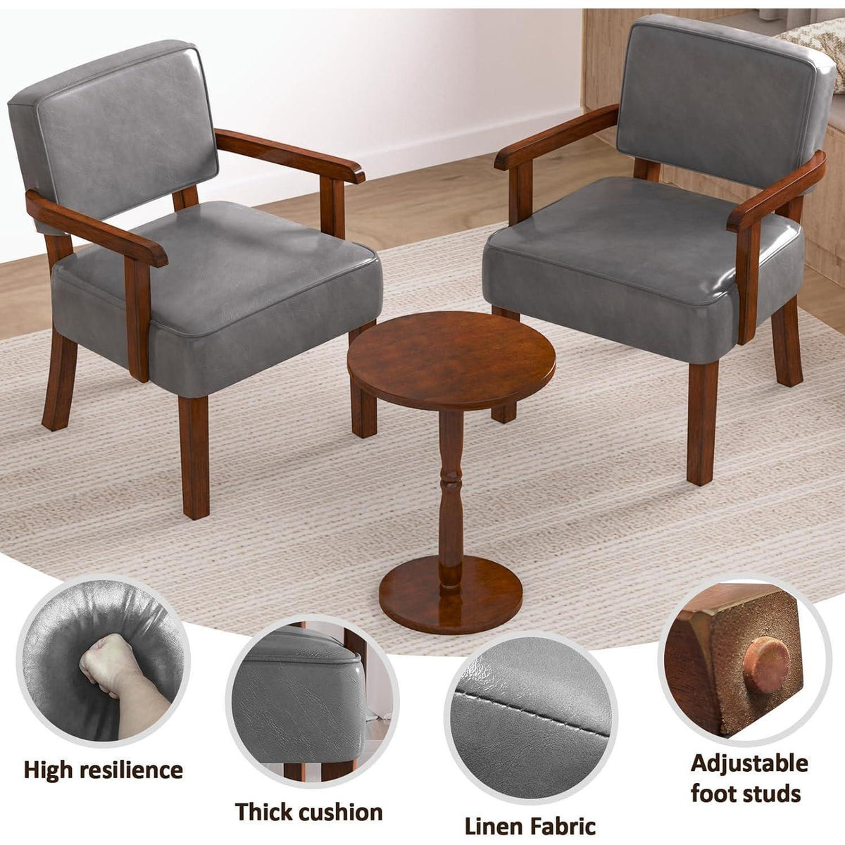 Lounge-Sessel Set (2 Sessel + 1 Tisch) Grau, Lederoptik