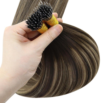Nano Ring Extensions Braun Ombre Blond Echthaar 40cm