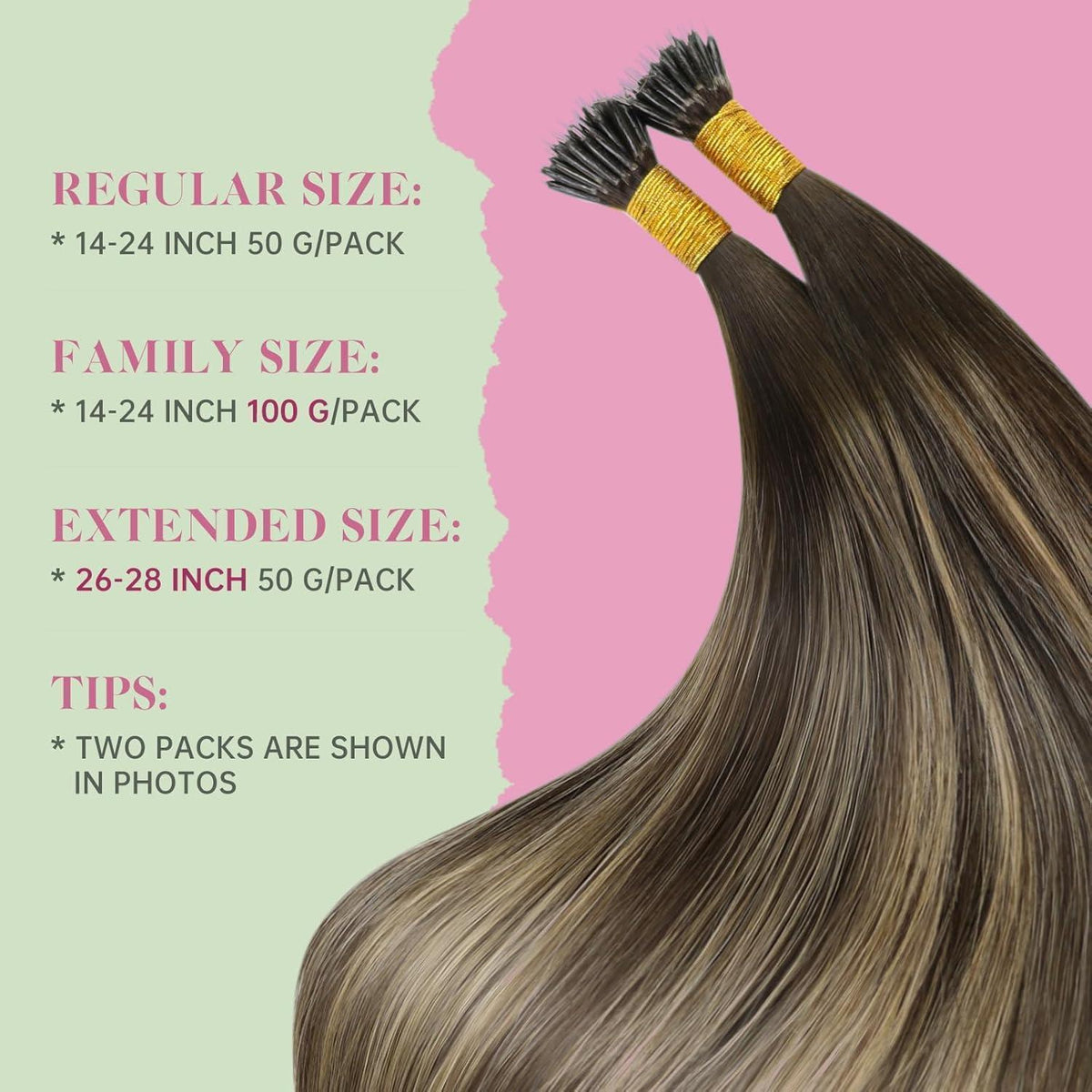 Nano Ring Extensions Braun Ombre Blond Echthaar 60cm