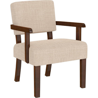 Loungesessel mit Fußhocker – Beiger Stoff, Holzgestell