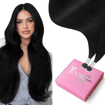 Echthaar Nano Ring Extensions Schwarz - 70cm, 50g