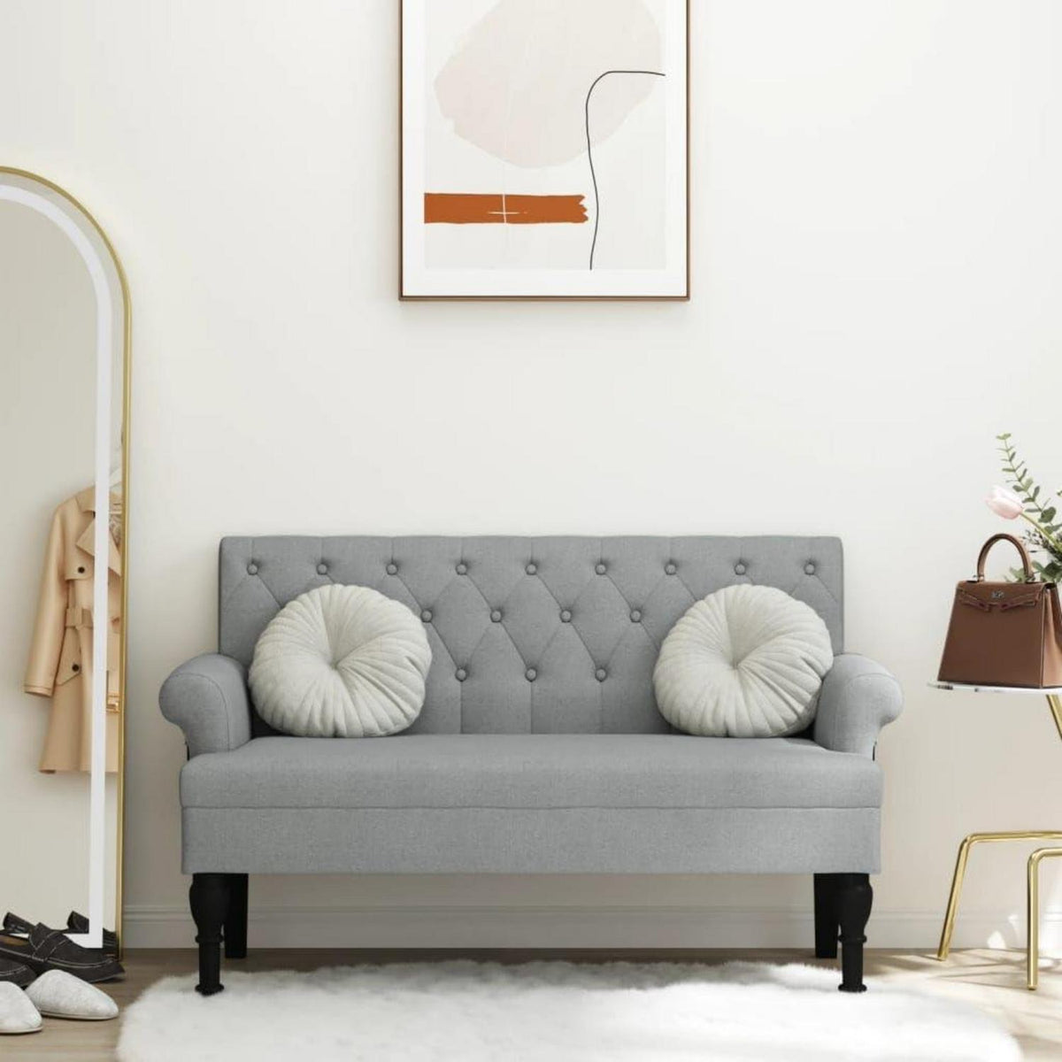 2-Sitzer Sofa Retro-Stil Hellgrau – Loveseat für Wohnzimmer